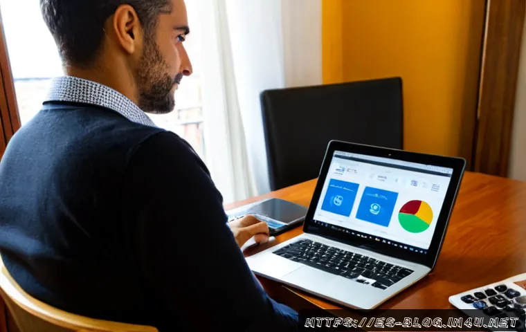 Home 15 블로그 마케팅 학원 선택 가이드 - Photorealistic Spanish-speaking adult learner at a tidy home office desk in Madrid, comparing two un...